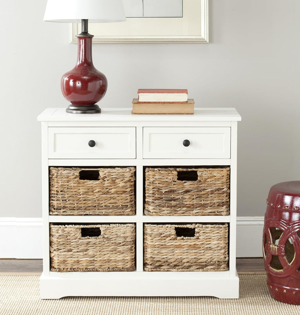 Whitewash Wicker Basket Storage Unit F80461