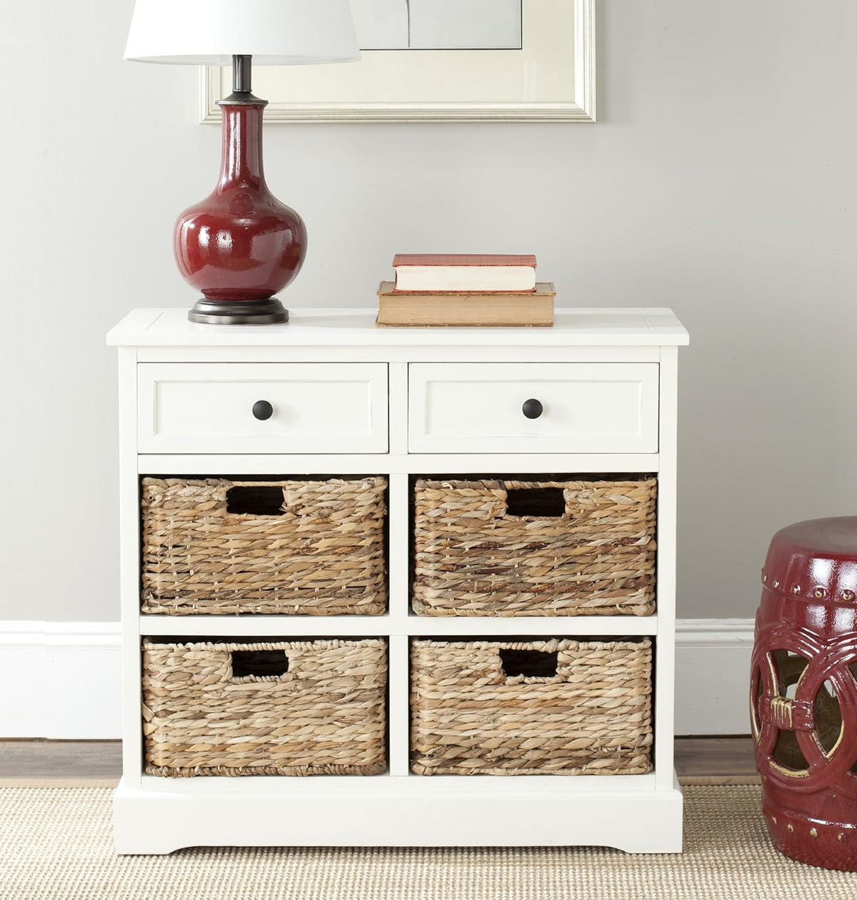Whitewash Wicker Basket Storage Unit F80461