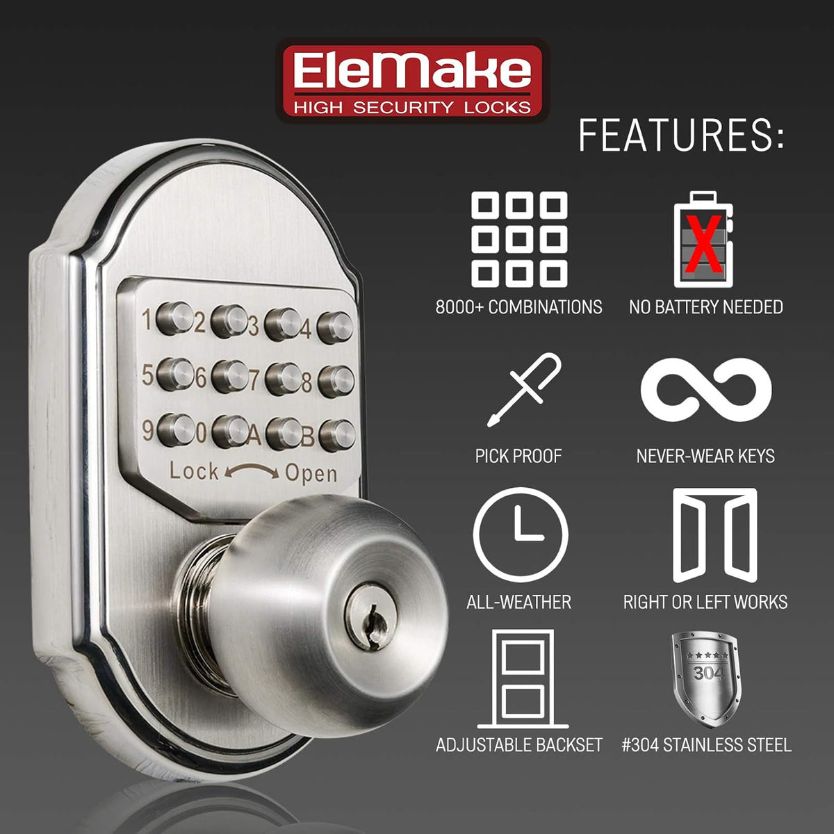 Mechanical Stainless Steel Digital Code Keypad Door Lock Deadbolt Y886