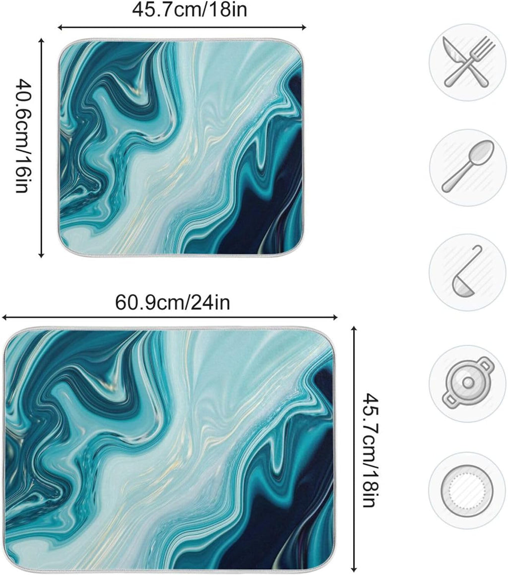 Blue Abstract Marble Dish Drying Mat, 16x18Inch Q646