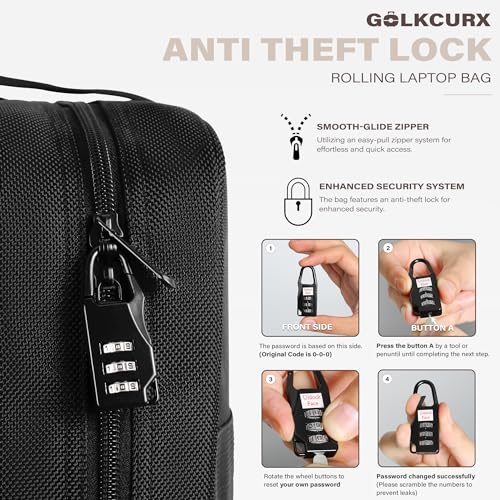Black Rolling Laptop Bag with Wheels J6097