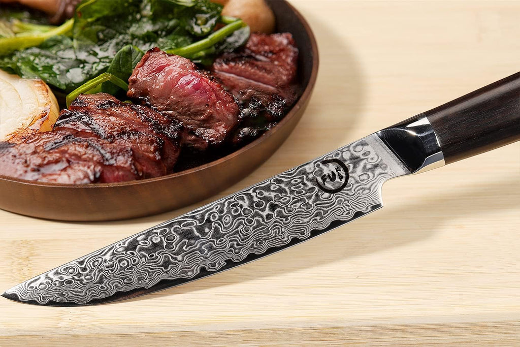Set of 4 Non-Serrated Damascus Steak Knives with Case V3641