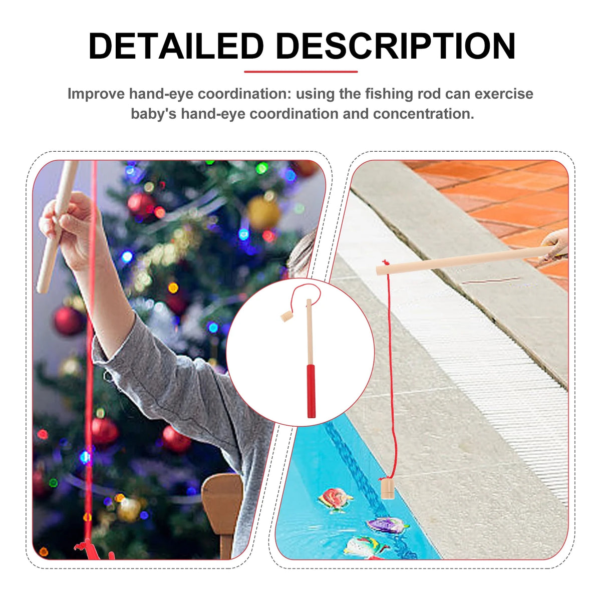 3pcs Kids Toy Magnetic Wood Fishing Poles Fishing Games Wooden Fishing Rod V5438
