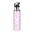 White Rose Flower Pink Stripes Stainless Steel Water Bottle 20 OZ I769