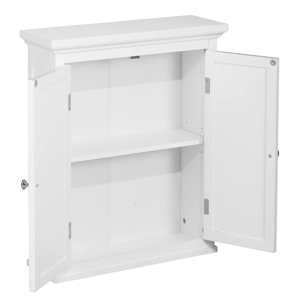 White Wooden Wall Cabinet with Shutter Doors D94758