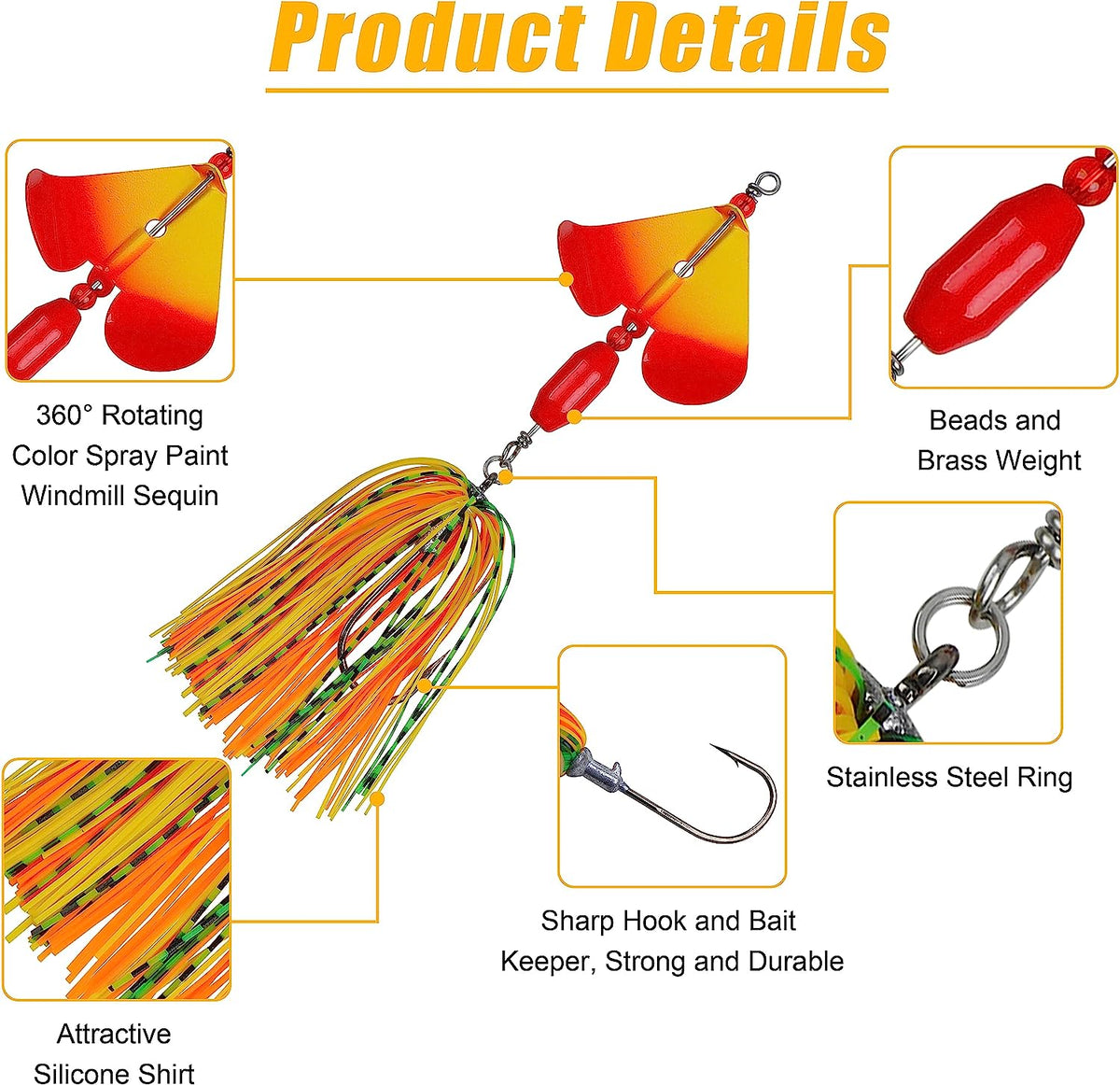 6pcs Metal Spinnerbait Fishing Lures I6566