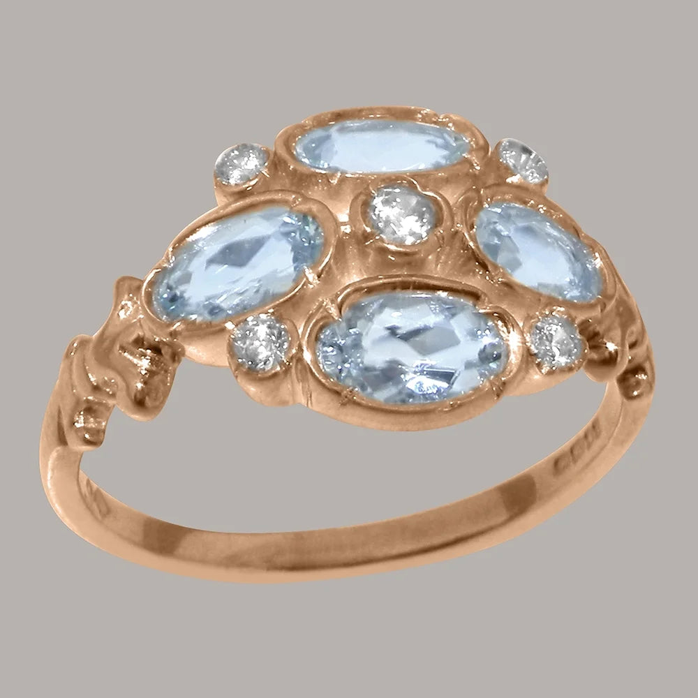 14k Rose Gold Diamond & Aquamarine Womens Ring Y446