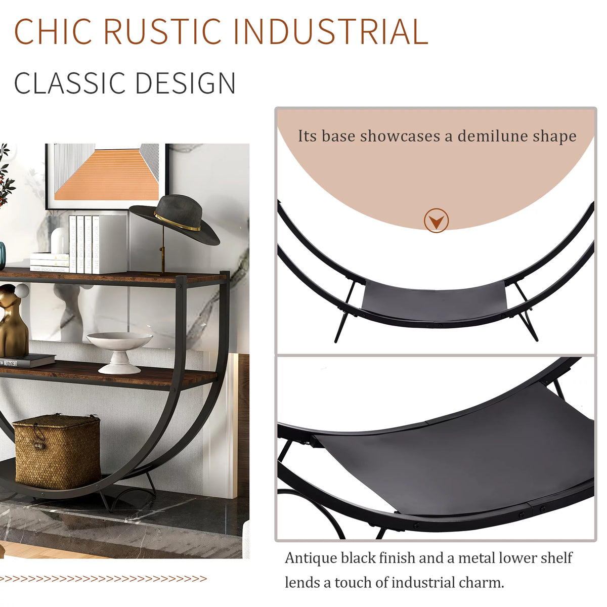 Distressed Brown Metal Wood Console Table Z2679