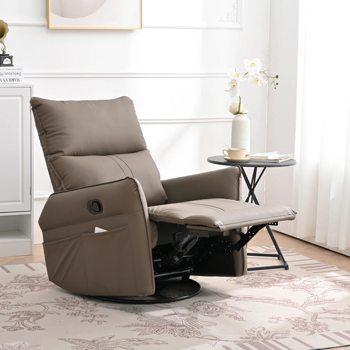 4-in-1 Swivel Glider Rocker Recliner Chair Brown B711