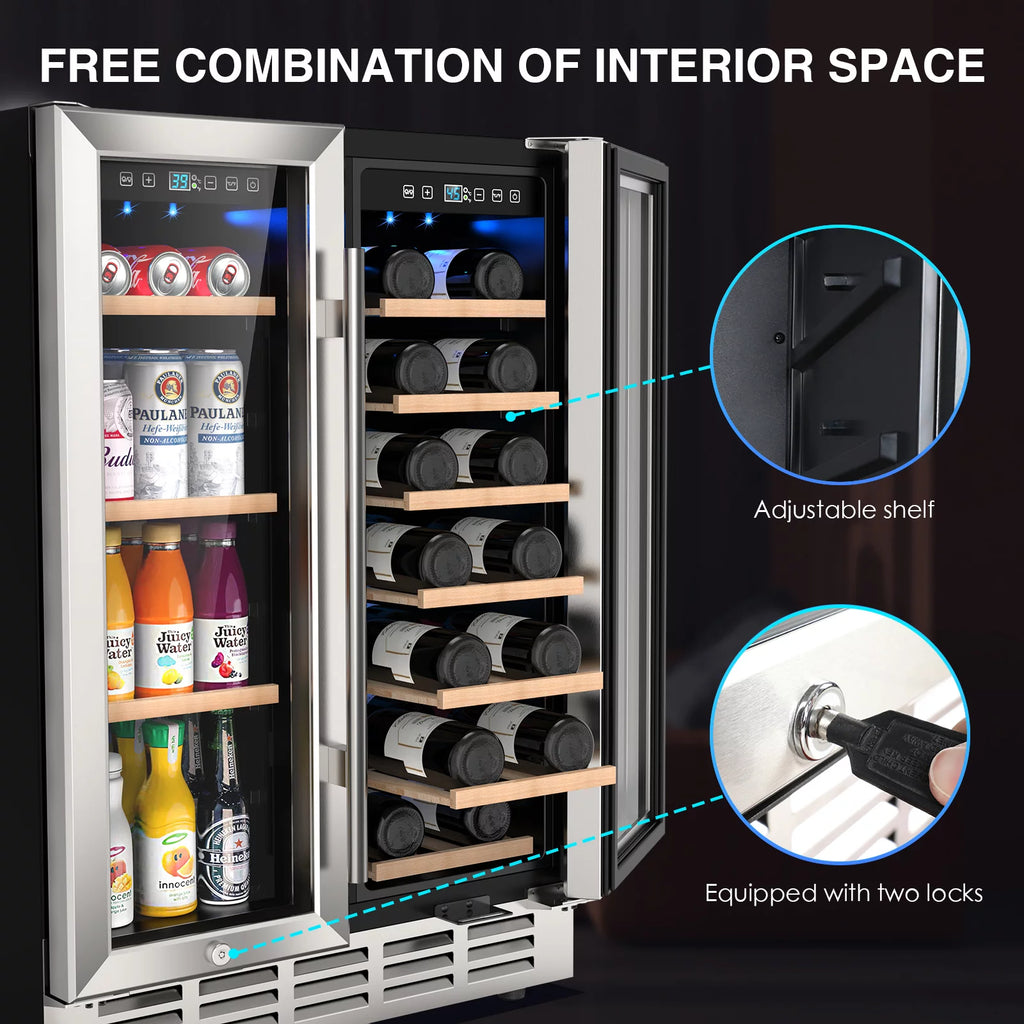 Beverage Refrigerator and Wine Cooler, Dual Zone 24 inch Built-in 20 Bottles 57 Cans H5671