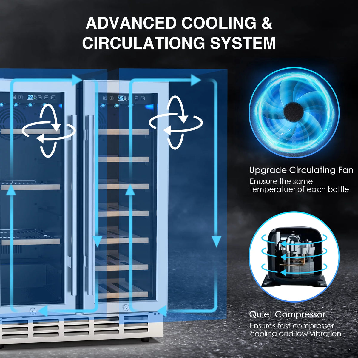 Beverage Refrigerator and Wine Cooler, Dual Zone 24 inch Built-in 20 Bottles 57 Cans H5671