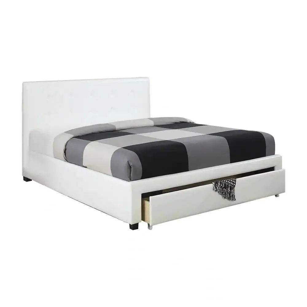 White Queen Size Faux Leather Upholstered Bed F9316