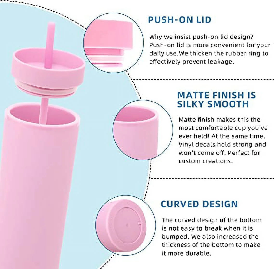 16oz Tumbler with Lid and Straw Double Wall Plastic Cup BPA Free T83885
