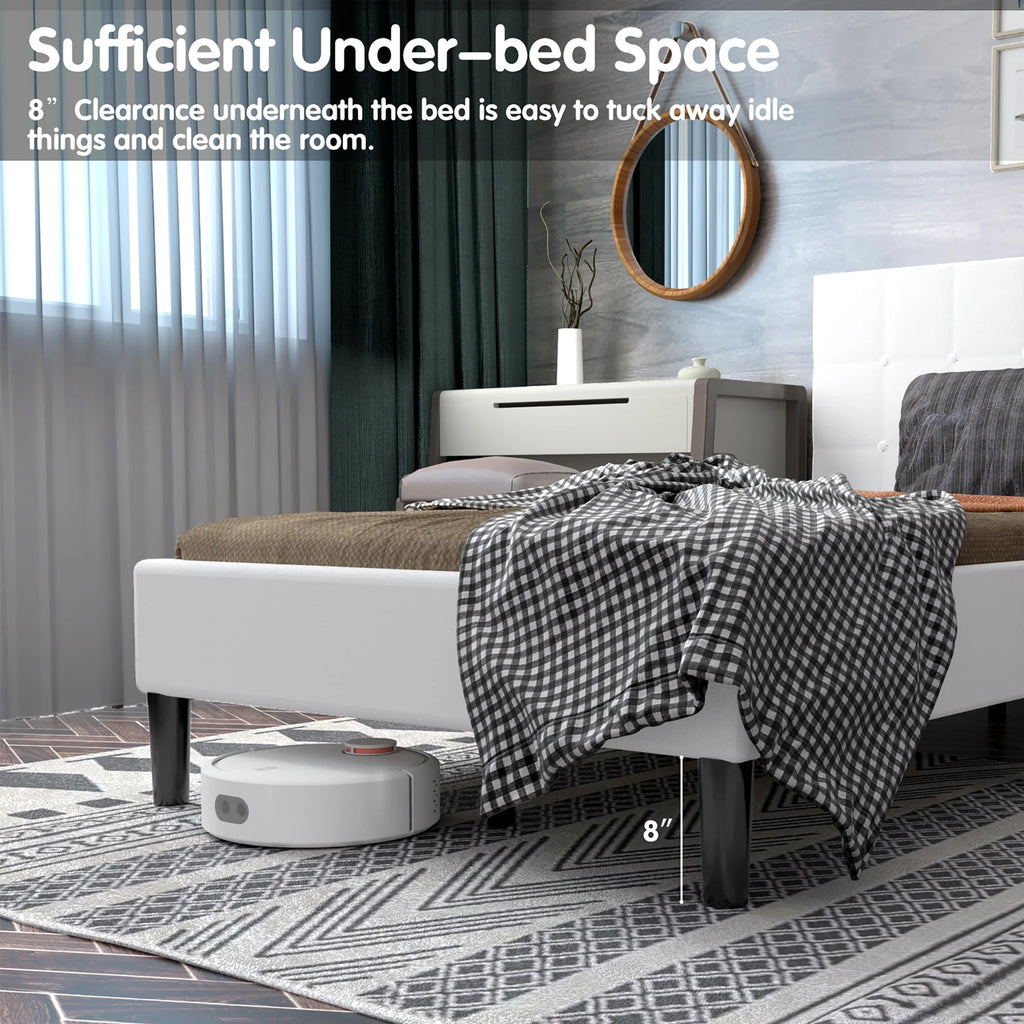 Twin Upholstered Bed Frame with Tufted Headboard Beige Z777