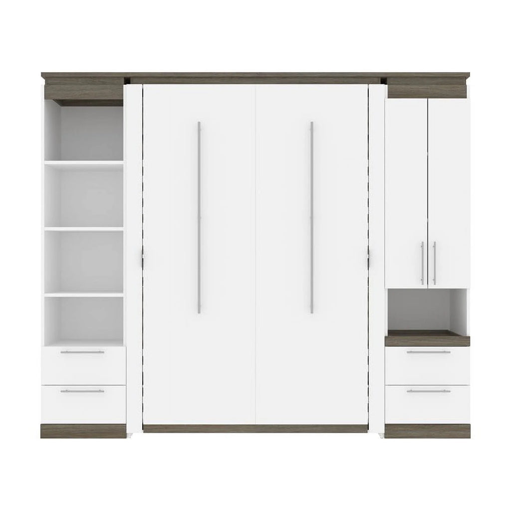 Modern Wood Full Murphy Bed with Storage Drawers in White E82754
