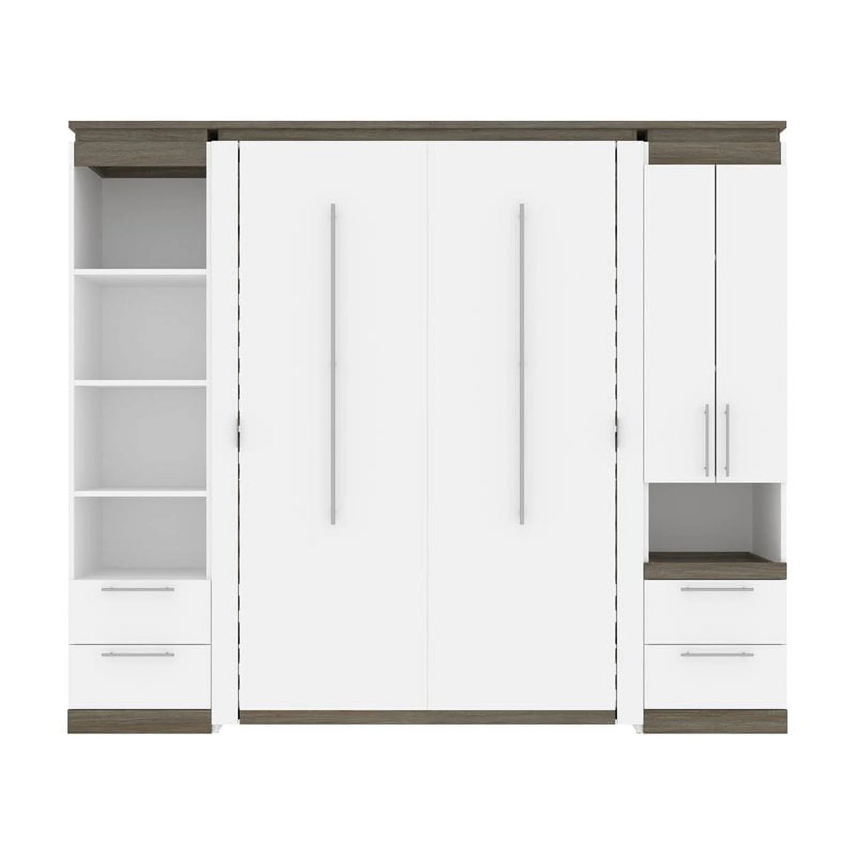 Modern Wood Full Murphy Bed with Storage Drawers in White E82754