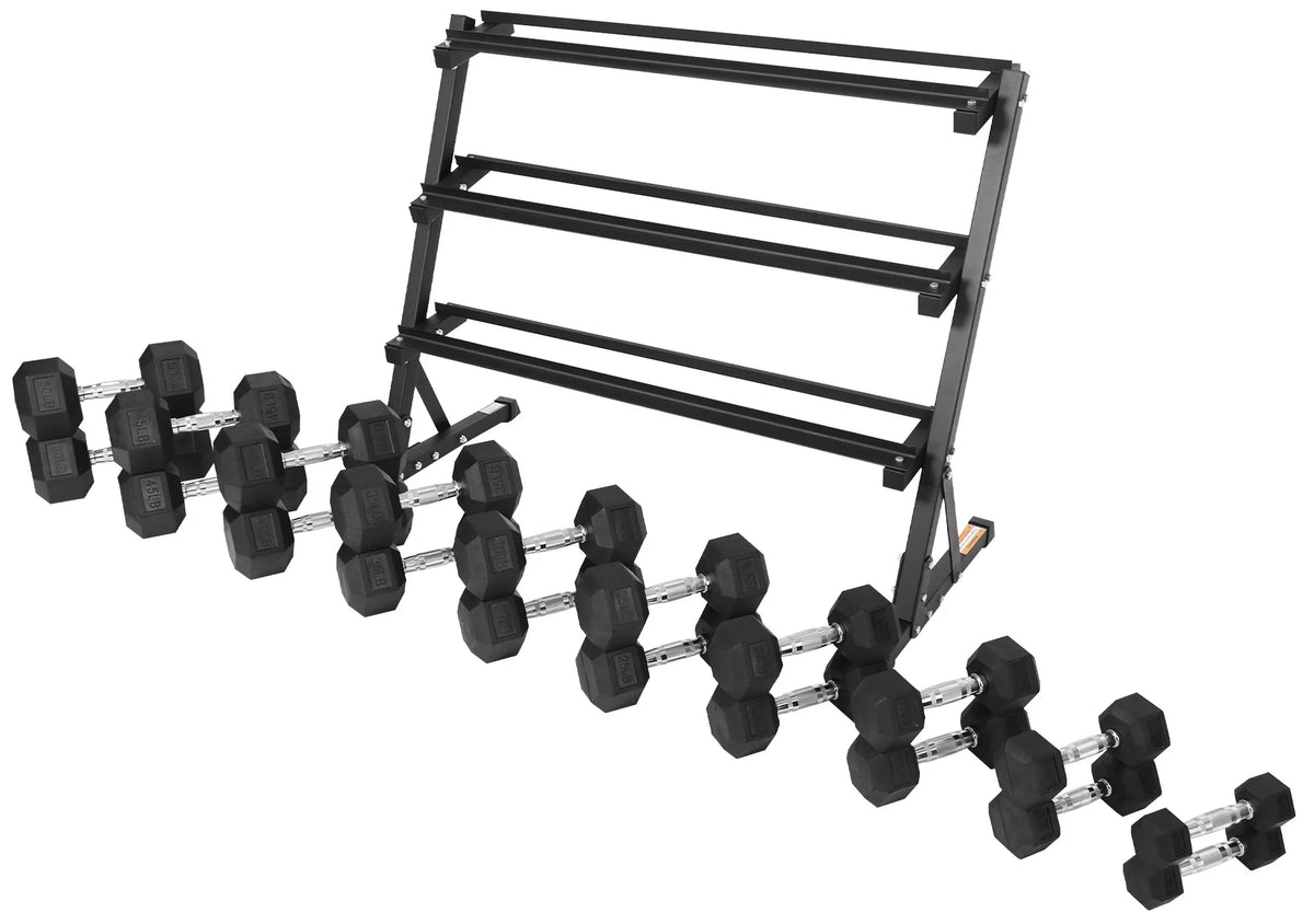 100LB Rubber Coated Hex Dumbbell Weight Set with Rack U30379