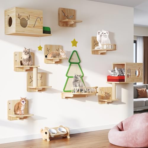 Solid Wood Wall Mounted Cat Furniture Set of 13 W86743