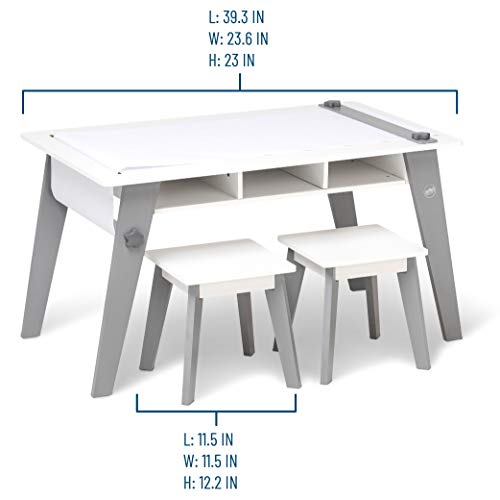 Gray Kids Arts and Crafts Table Set with Two Stools and Storage Cubbies V99994