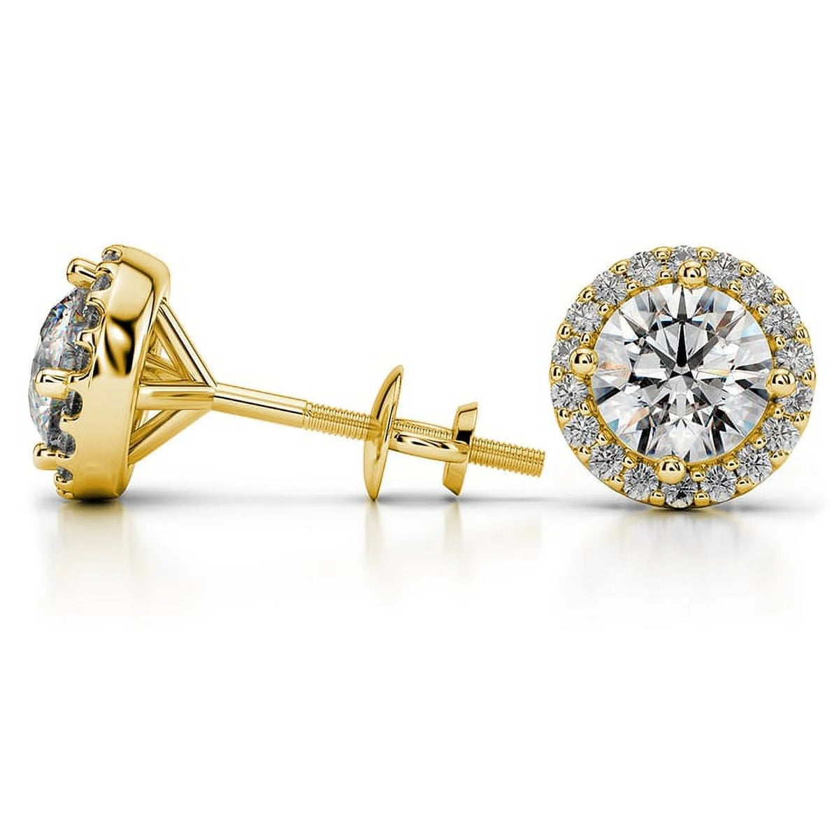0.60 Carat Round Halo Natural Diamond Stud Earrings 14K Yellow Gold P346