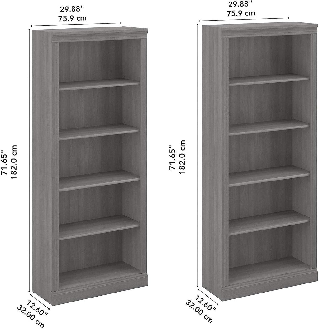 Set of 2 Tall 5 Shelf Bookcase, Modern Gray W875
