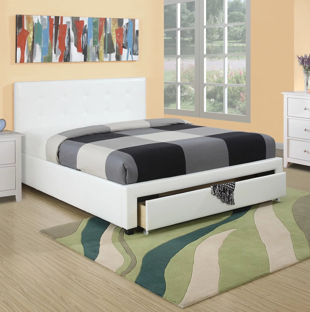 White Queen Size Faux Leather Upholstered Bed F9316
