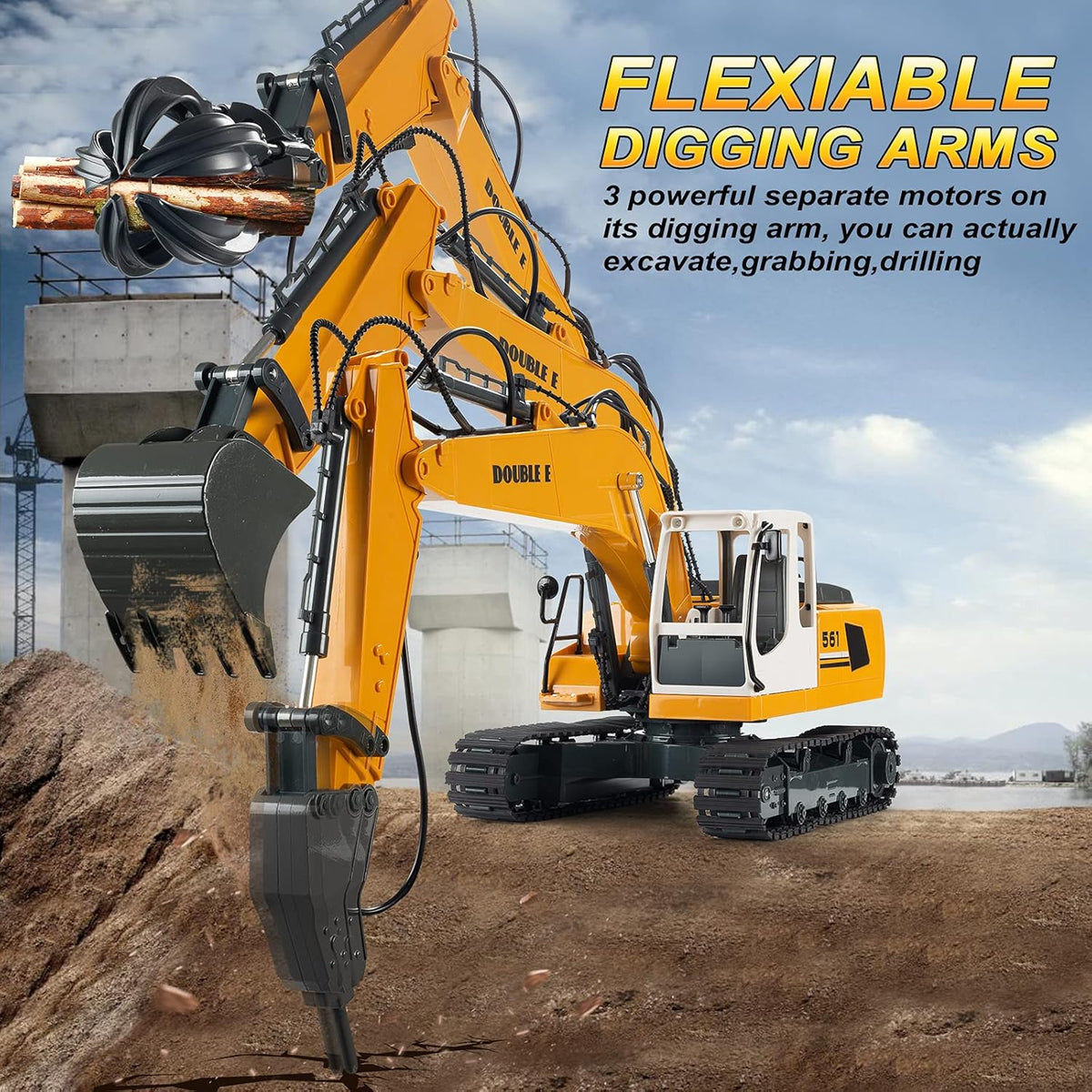 Remote Control Excavator Toy 17 Channel 3 in 1 RC Construction Vehicle with Working Lights U7255