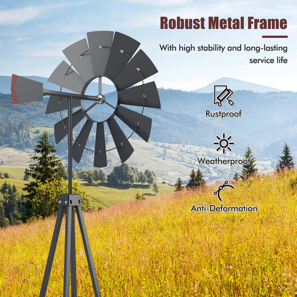 8 ft Ornamental Windmill with 4 Support Legs Gray W29622