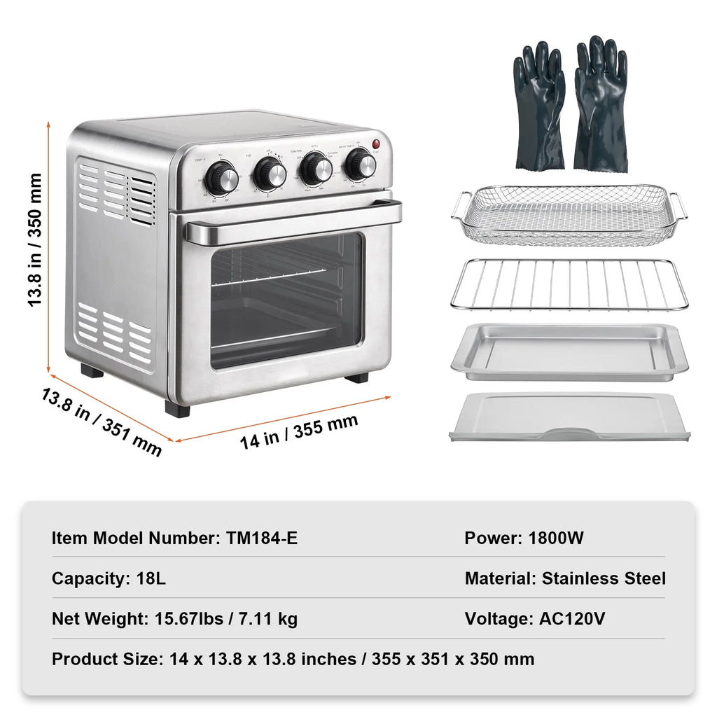 7-IN-1 Air Fryer Toaster Oven 18L Stainless Steel 1700W B697