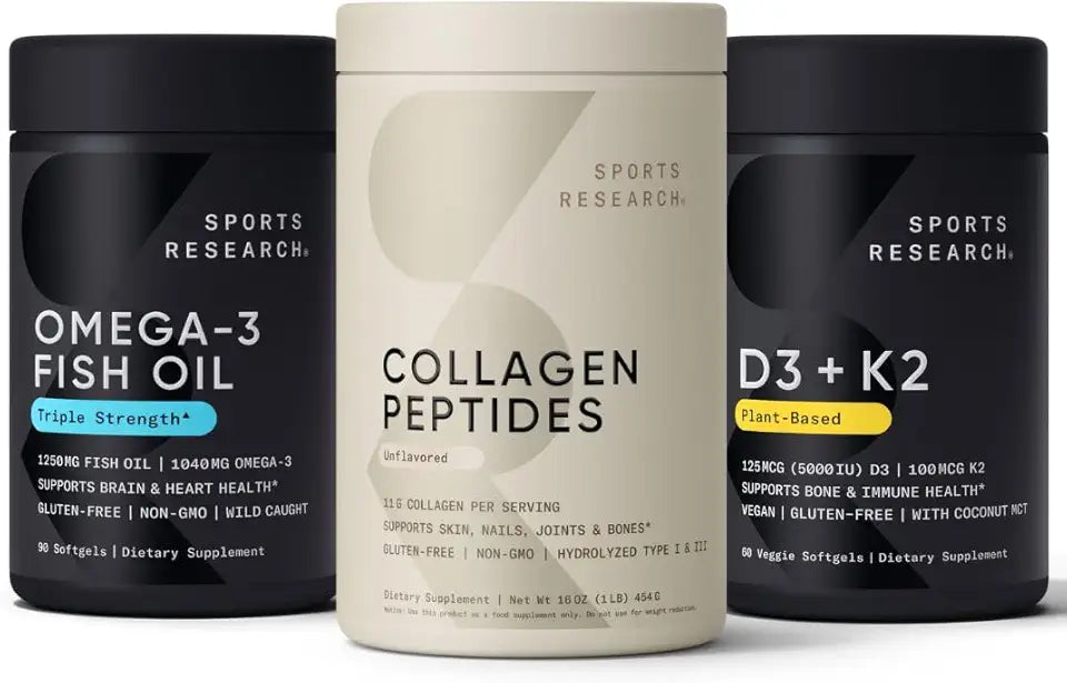 Unflavored Collagen Peptides, Omega 3 Fish Oil and Vitamin D3 + K2 G918