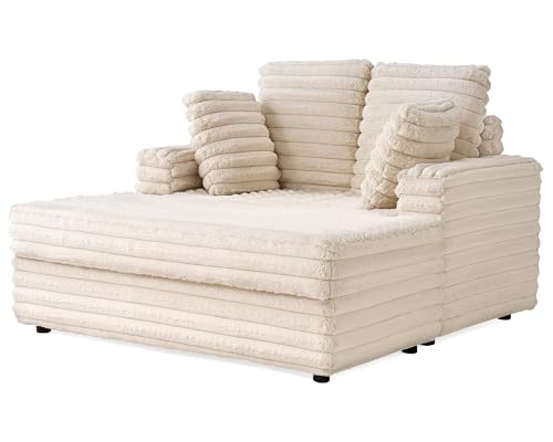 Off-White Upholstered Chaise Lounge Sofa Bed with Throw Pillows L450232