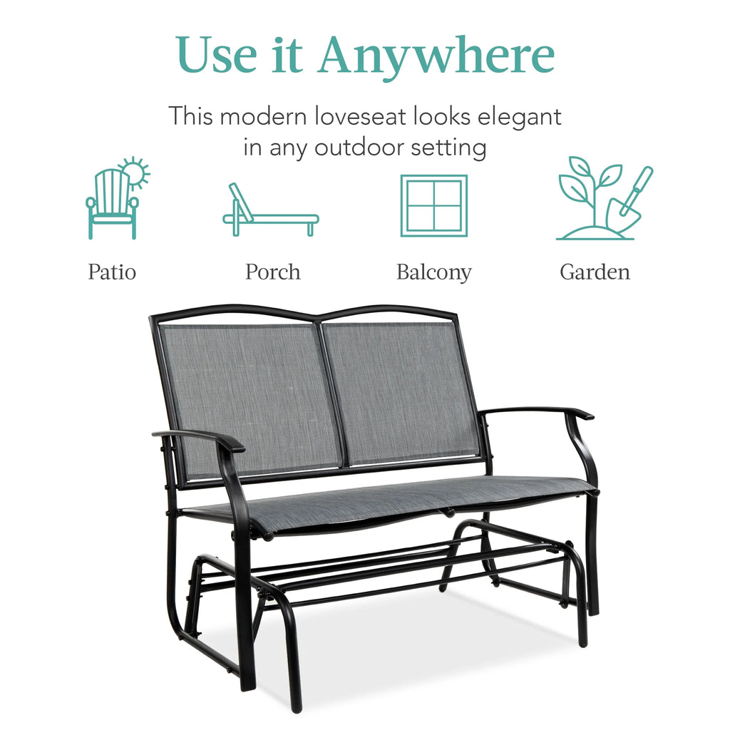 2-Person Outdoor Swing Glider Steel Patio Loveseat Gray K1044