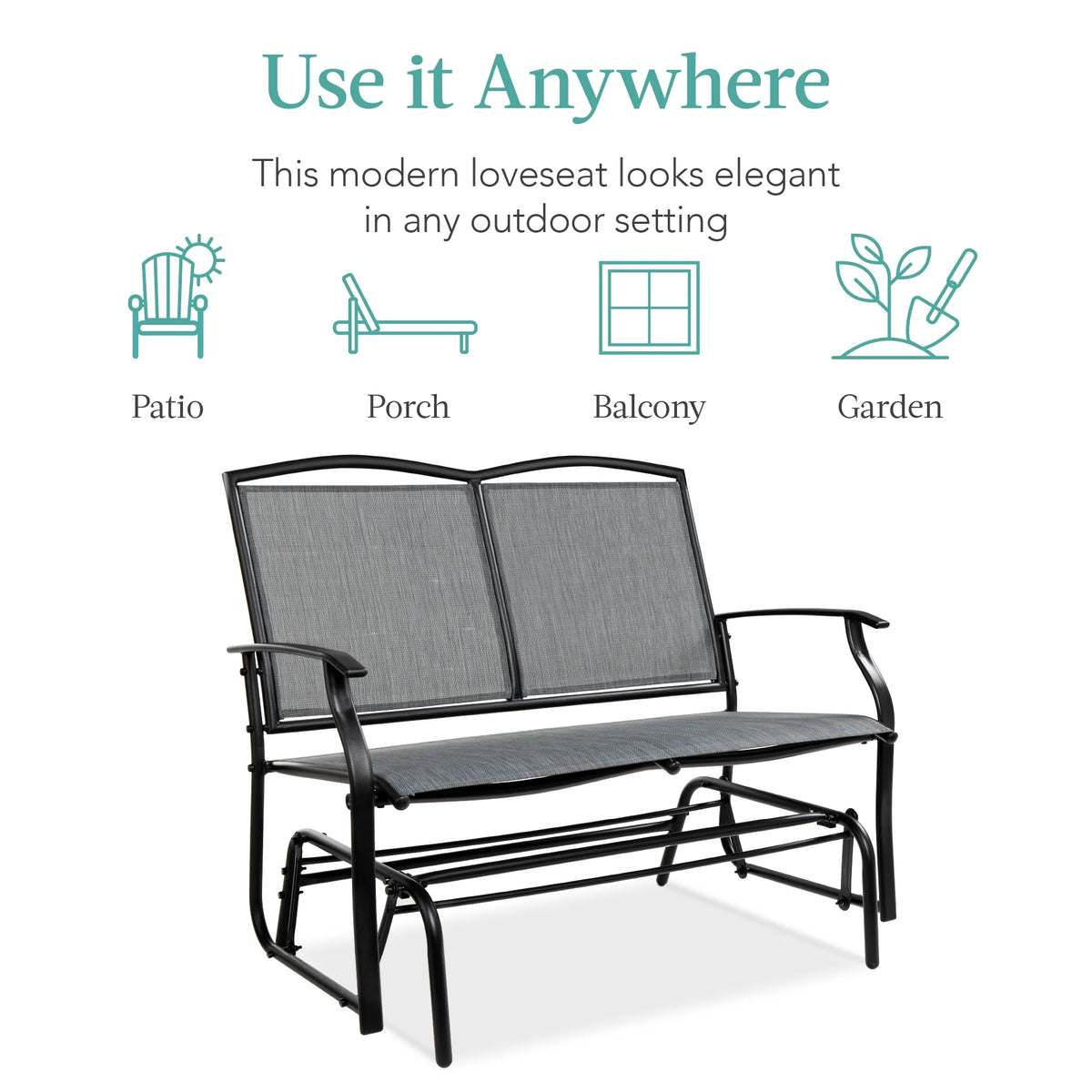 2-Person Outdoor Swing Glider Steel Patio Loveseat Gray K1044