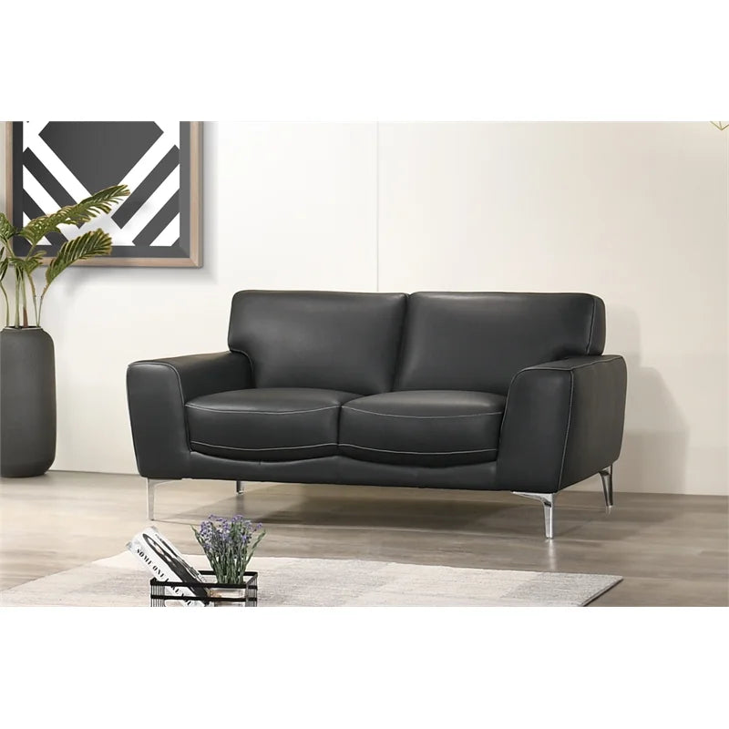 Black Top Grain Italian Leather Loveseat D255804
