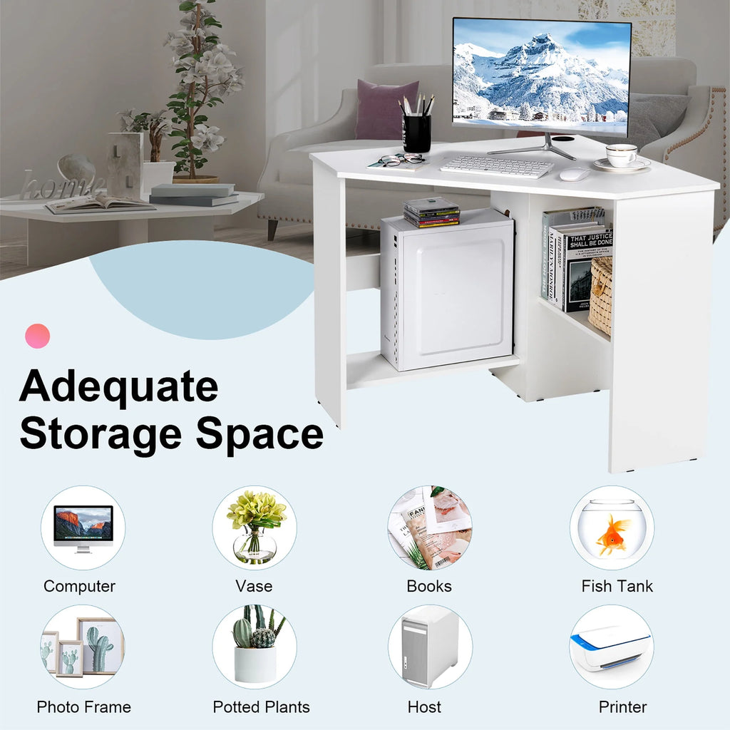 Corner Computer Desk with Storage Shelf F64866