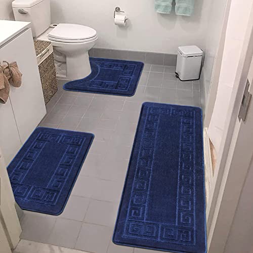 Black Non Slip Shaggy Microfiber Bathroom Rugs 3 Piece I787