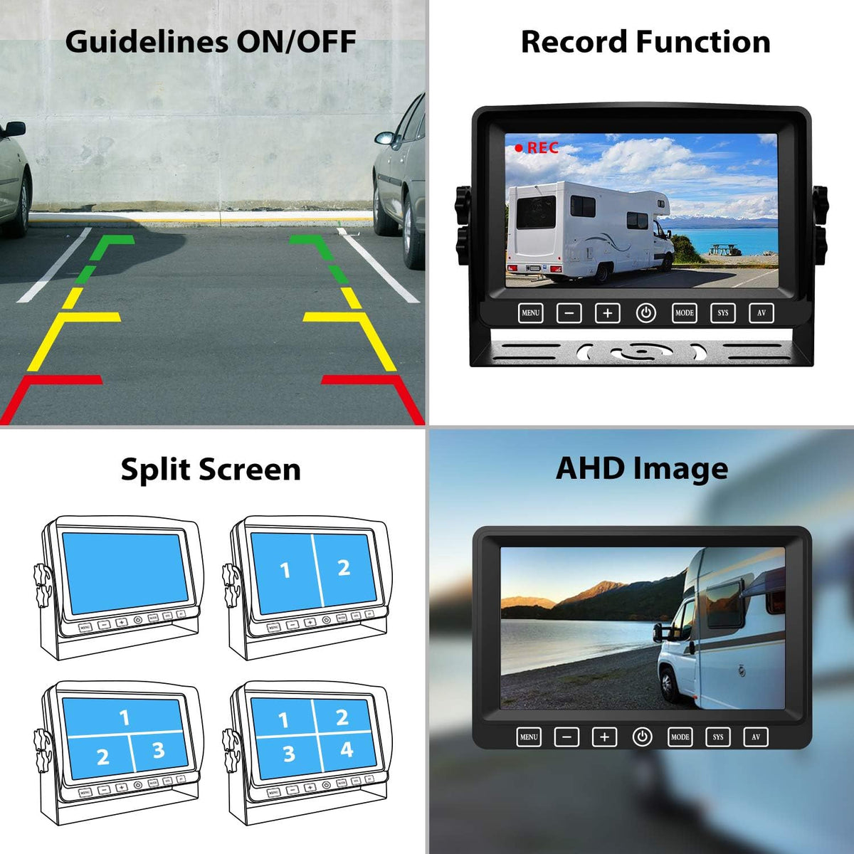 Backup Camera with 7 Touch Button Monitor Built-in Recorder M443