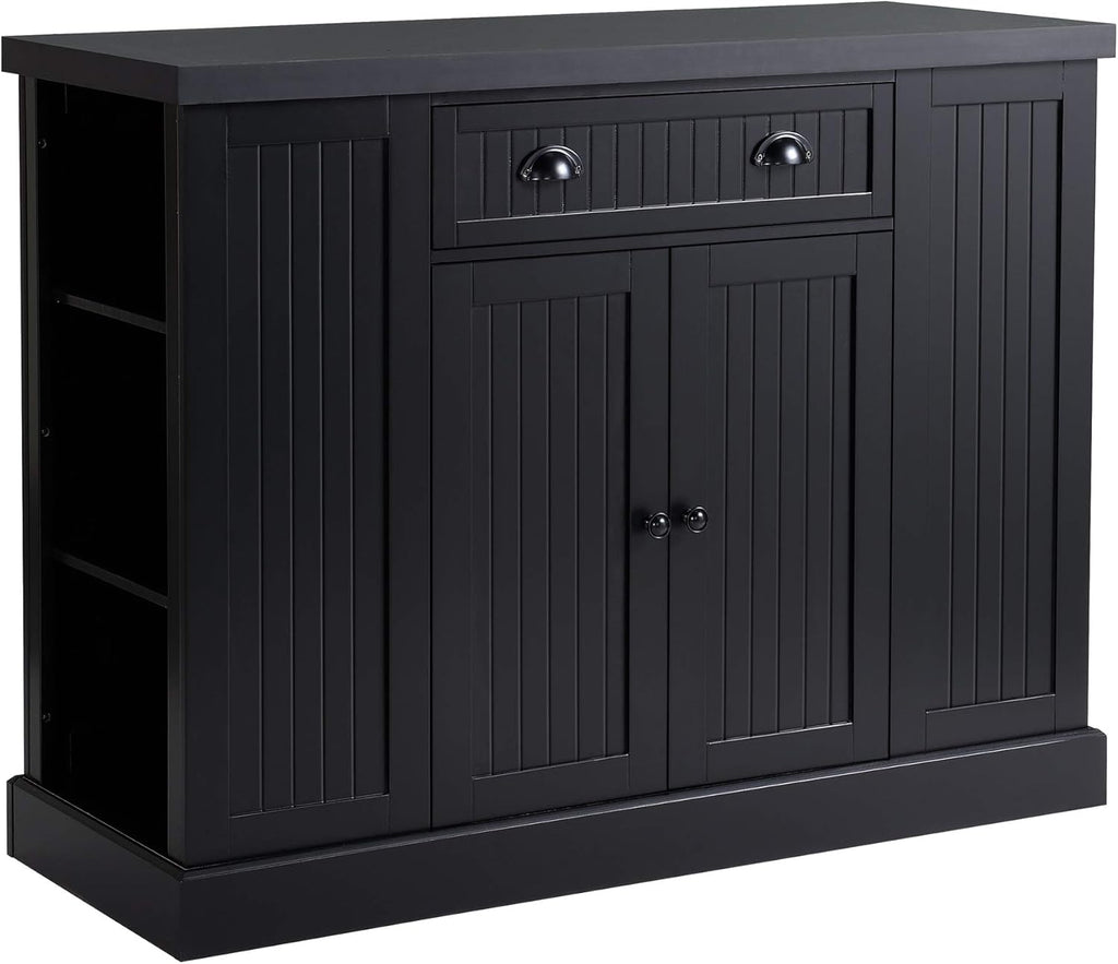 Black Wooden Kitchen Island with Drawer and Shelving O3842
