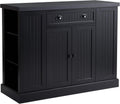 Black Wooden Kitchen Island with Drawer and Shelving O3842