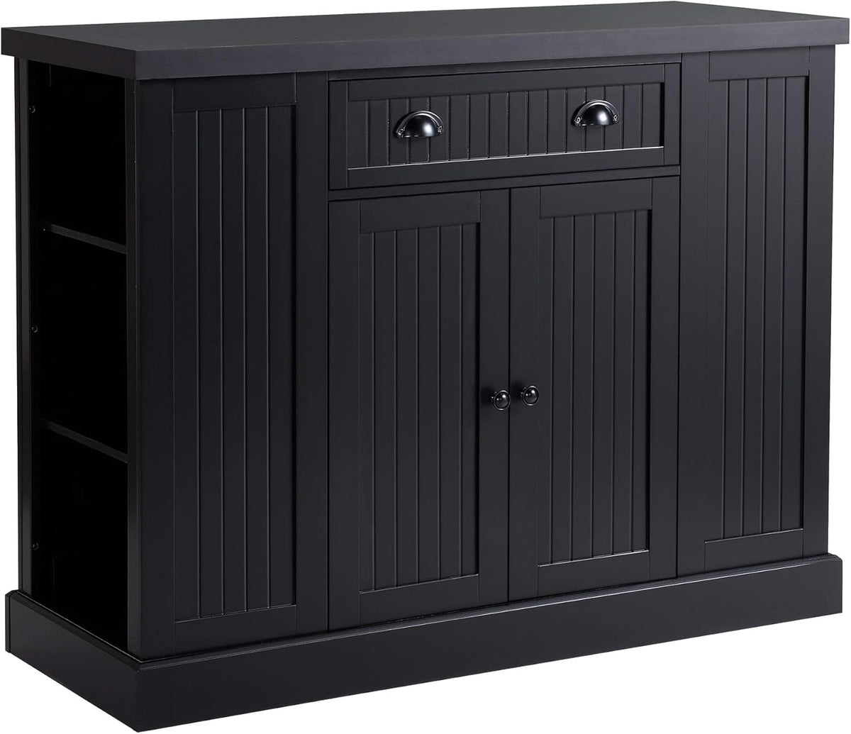 Black Wooden Kitchen Island with Drawer and Shelving O3842