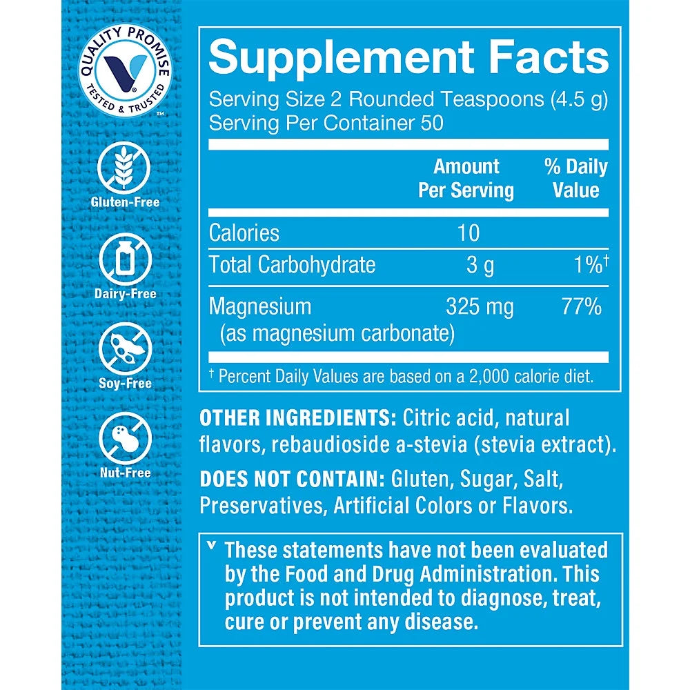 Magnesium Mineral Powder 325mg Raspberry Lemon 8 Ounces Powder E41021
