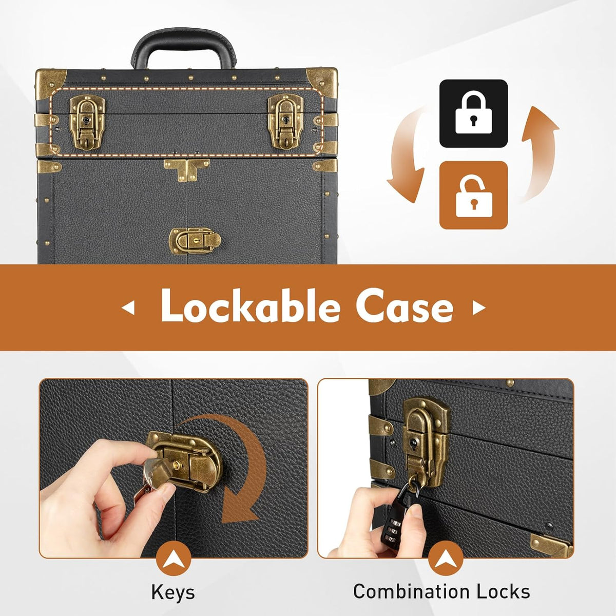 Rolling Makeup Train Case Lockable Cosmetology Case on Wheels Aluminum Alloy U651589