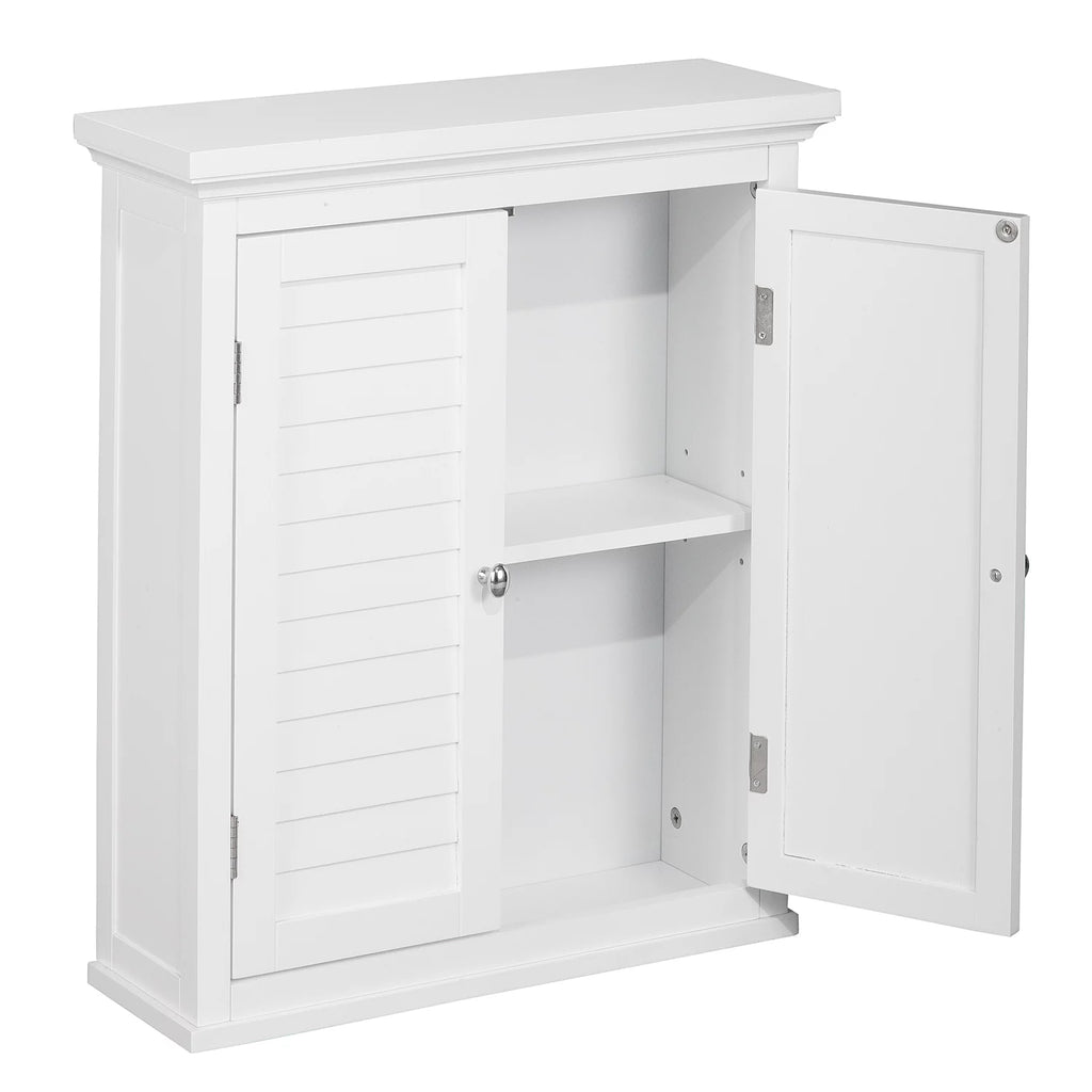 White Wooden Wall Cabinet with Shutter Doors D94758