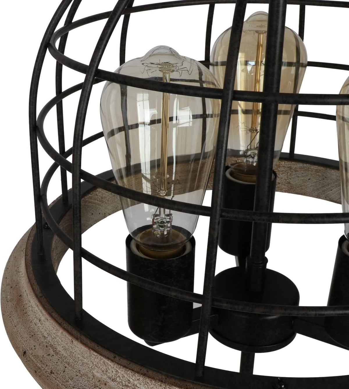 Round Rustic Chandelier Light Fixture, 3-Light Metal Wood Globe Cage Shade W9653