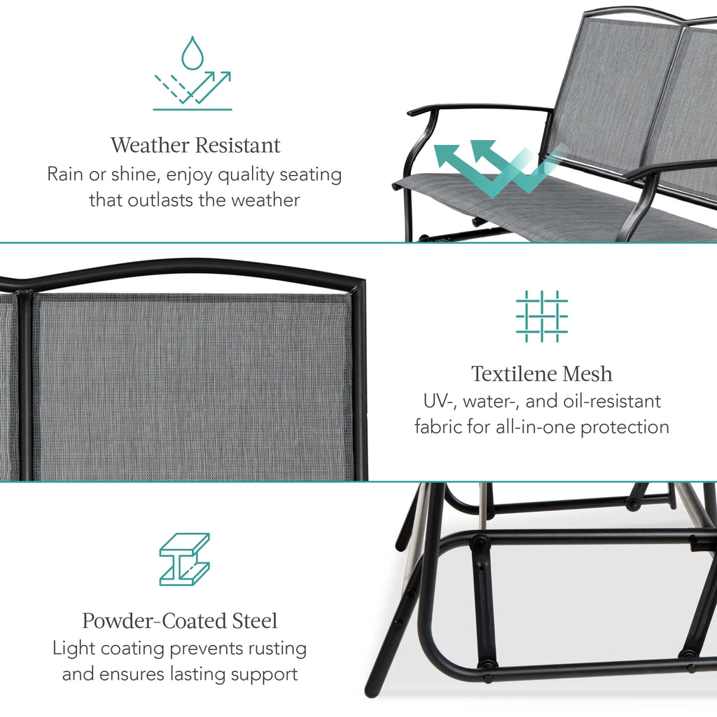2-Person Outdoor Swing Glider Steel Patio Loveseat Gray K1044