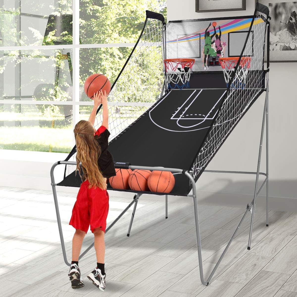 Foldable Basketball Arcade Game with LED Scoring System F586
