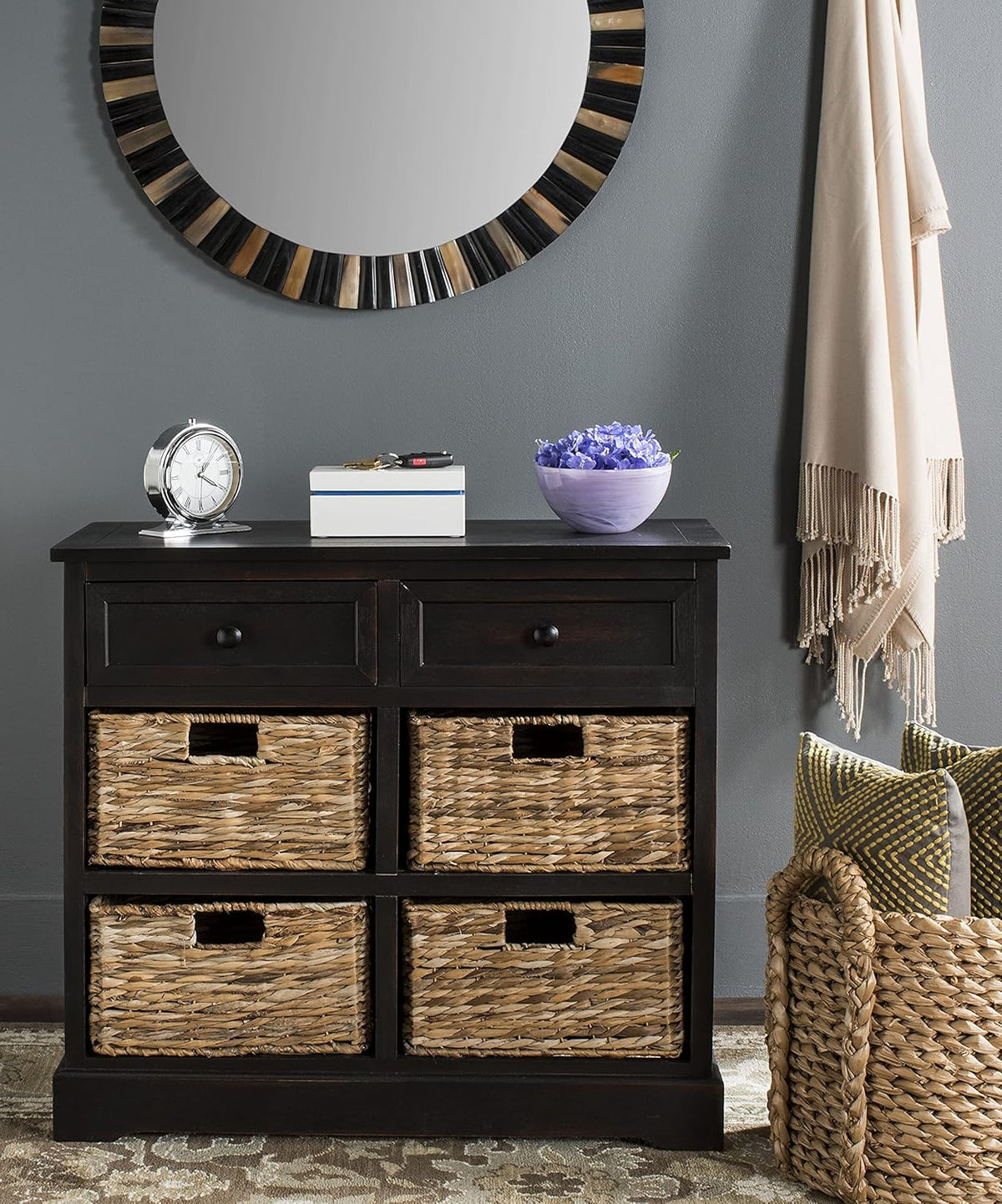Whitewash Wicker Basket Storage Unit F80461