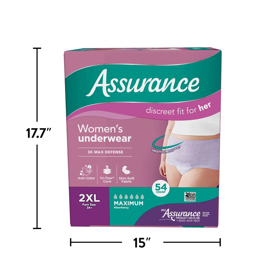 Women's Incontinence & Postpartum Underwear, 2XL, Maximum Absorbency (54 Count) I46619