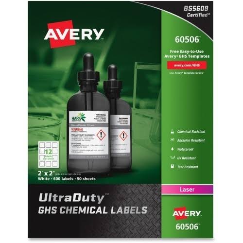 White 2 x 2 Chemical Labels, 600 Labels F2939