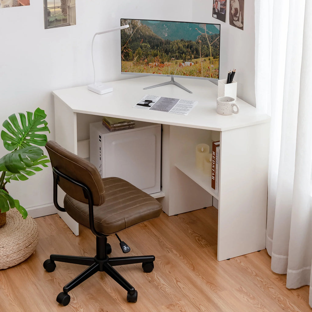 Corner Computer Desk with Storage Shelf F64866